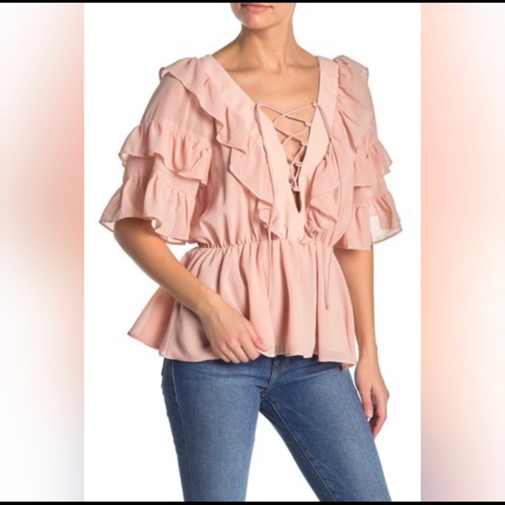 Do + Be Pink Peach Ruffled Cross Front Blouse